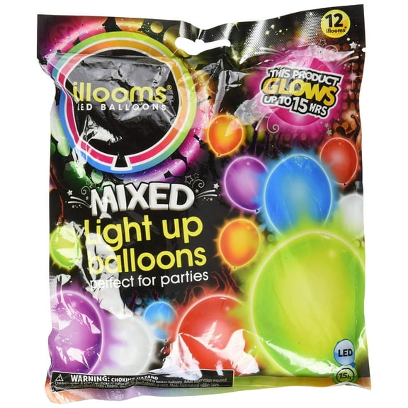 Unique Assorted Solid Colors Light Up Balloons | Multicolor | 12 Pcs
