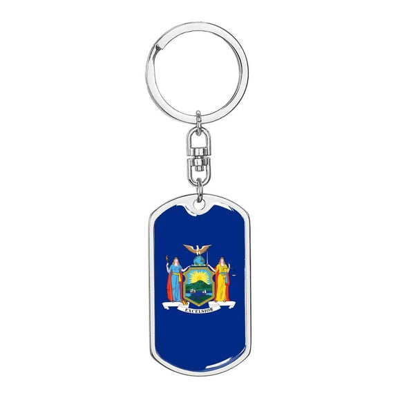 New York State Flag Keychain Dog Tag Stainless Steel or 18k Gold