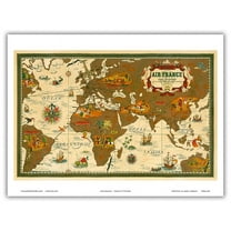 World Route Map - France - On the Old Earth New Paths - Planisphere - Vintage Airline Travel Poster by Lucien Boucher c.1939 - Master Art Print (Unframed) 9in x 12in