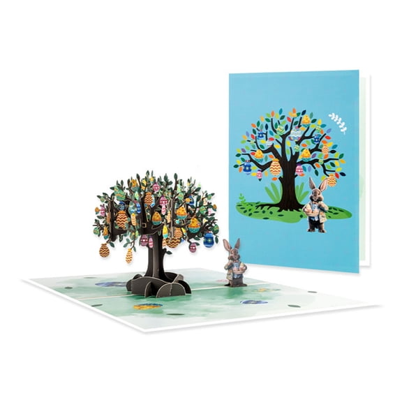 Premium Handcrafted Easters Popup Card 3D Rabbit Eggs Tree Artwork