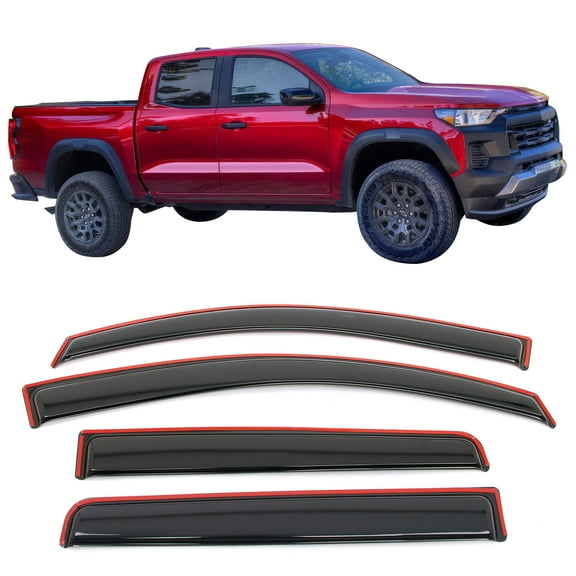 Ikon Motorsports In-Channel Window Visors for 2023-2025 Chevy Colorado& GMC Canyon Crew Cab Sun Rain Guard Acrylic Smoke Vent Shade Deflectors 4PCS
