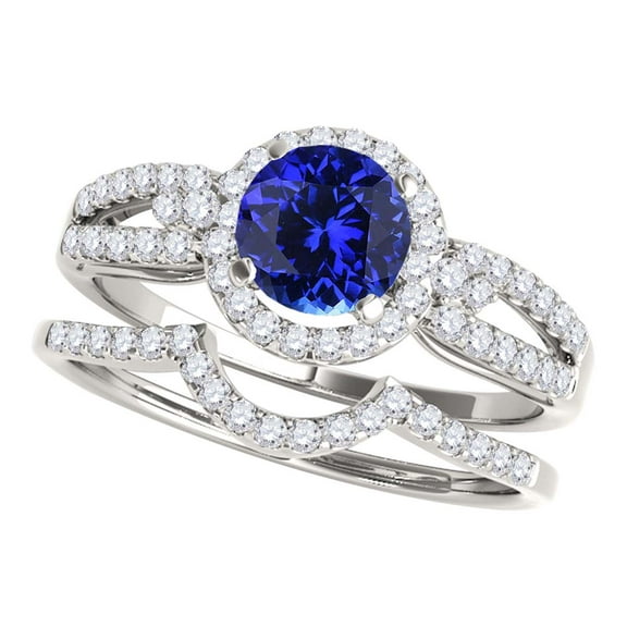 Mauli Jewels Engagement Rings for Women 1.25 Carat Halo Tanzanite And Diamond Bridal Set Prong-Setting 14k White Gold
