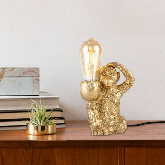 110V Modern Table Lamp Resin Sitting Monkey Desk Lamp Lighting Fixture Decor Golden 60W 11*18cm