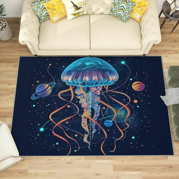 3x4 Rug, Jellyfish Door Mat Washable Non Slip Soft for Entryway, Sea Ocean Animal Rug, Galaxy Planet Carpet, Jellyfish Home Decor & Gifts