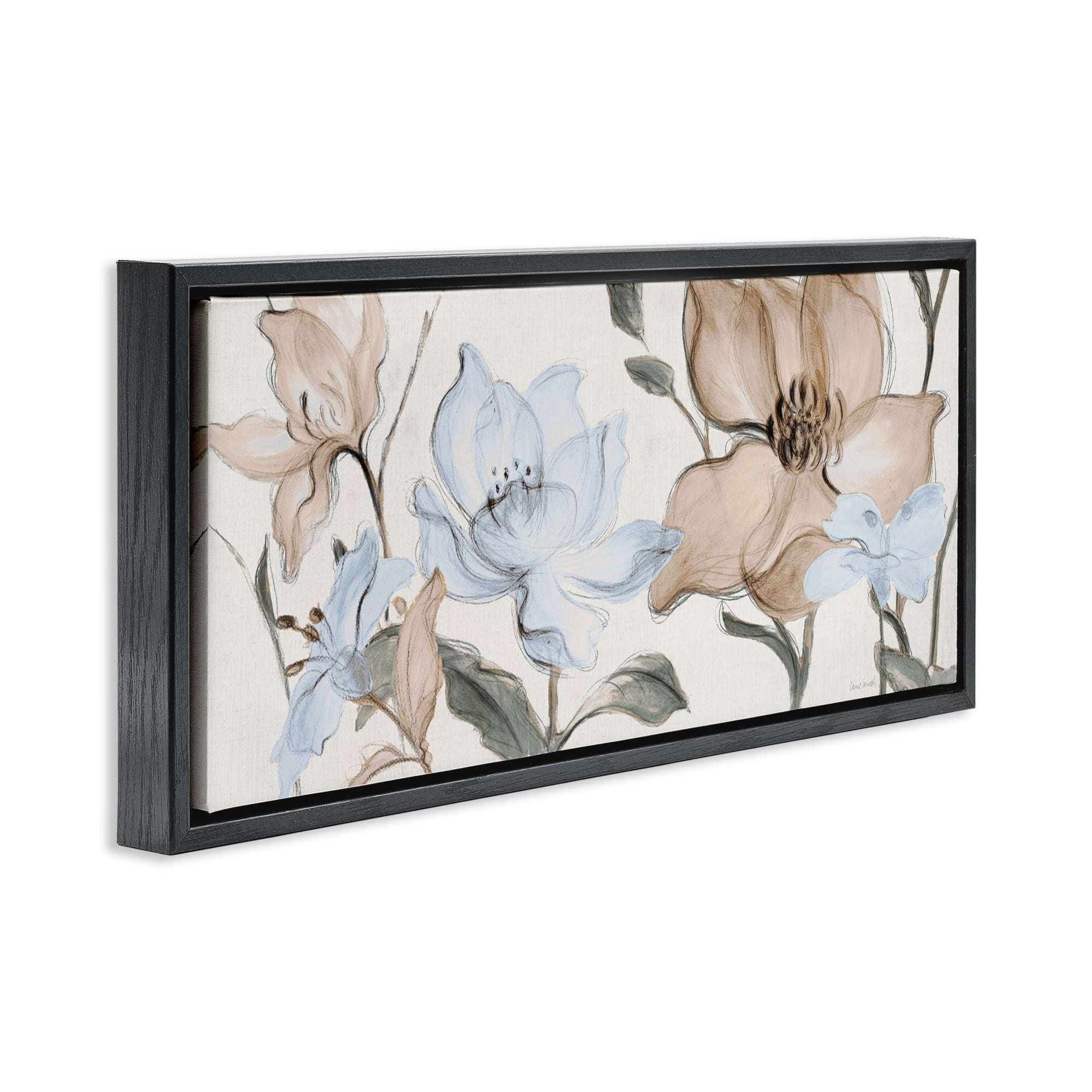 Stupell Industries Soft Whispering Florals Black Framed Floater Canvas Wall Art, design by Lanie Loreth