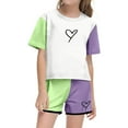 thumbnail image 2 of TOOYOU Girls Summer Outfit Sets Print Short Sleeve Top And Shorts Set Cute Round Neck Pocket Casual Outfit For Teens And Juniors Girls Playtime Outfits Size 4-5 Years Green, 2 of 5