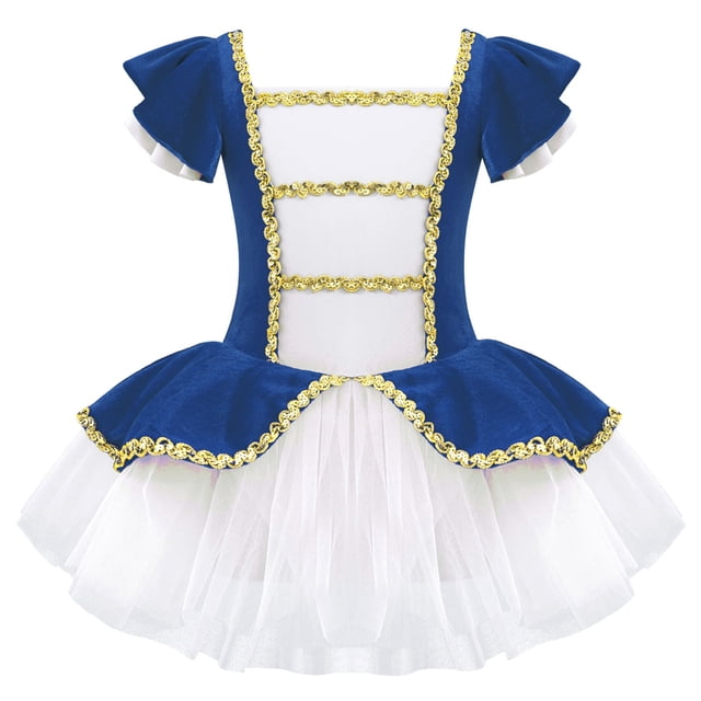 Alvivi Kids Girls Circus Ringmaster Ruffle Sleeve Dance Tutu Dress Stage Performance Dress Up Royal Blue 14
