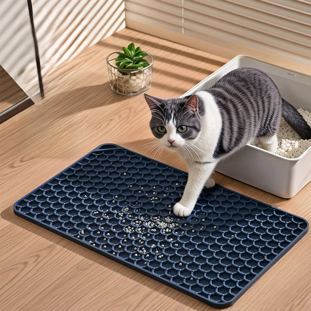 Uklsqma Silicone Cat Litter Mat 15X9 Inch Large Waterproof Washable Non-Slip Litter Trap with Raised Dots for Cat Paw Cleaning | Durable Food-Grade Silicone | Easy to Clean and Fast Drying