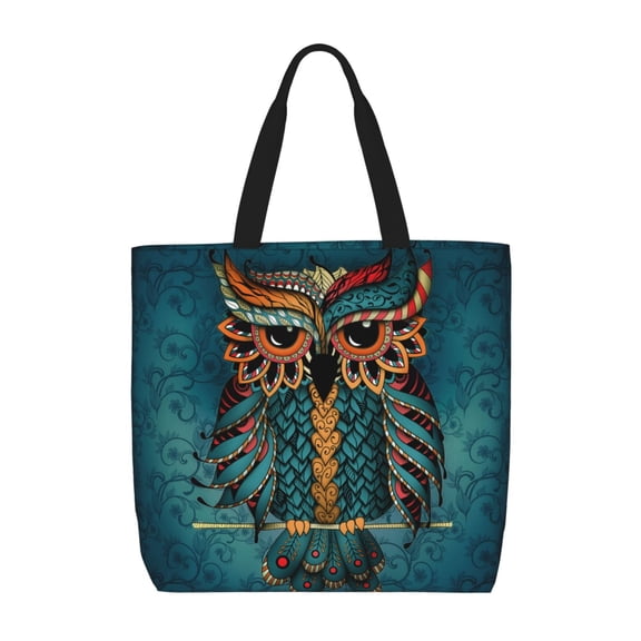 Hirioo Owl In Blue for Tote Bag for Women, Quilted Shoulder Bag with Zipper, Large Capacity Handbags for Casual, Travel, Work