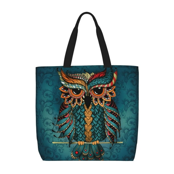 Fotbe Owl In Blue Bolsa Tote con Estampado para Mujer, Bolsos con Cremallera, Bolsa de Hombro Casual de Gran Capacidad con Bolsillos Internos
