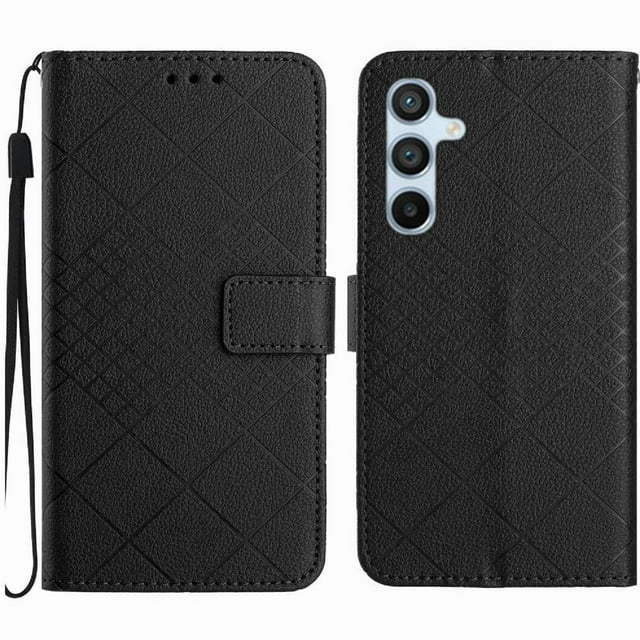 Flip Wallet Case for Samsung Galaxy A36 with Kickstand & Wrist Strap, Shockproof TPU Inner Black