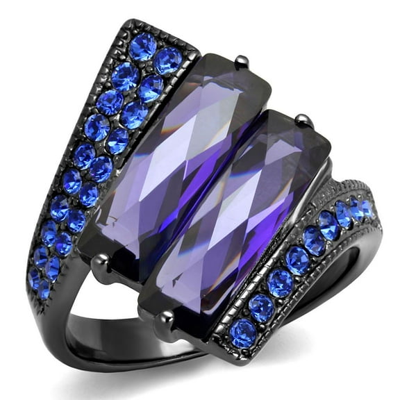 TK2996 - IP Light Black (IP Gun) Stainless Steel Ring with AAA Grade CZ in Tanzanite