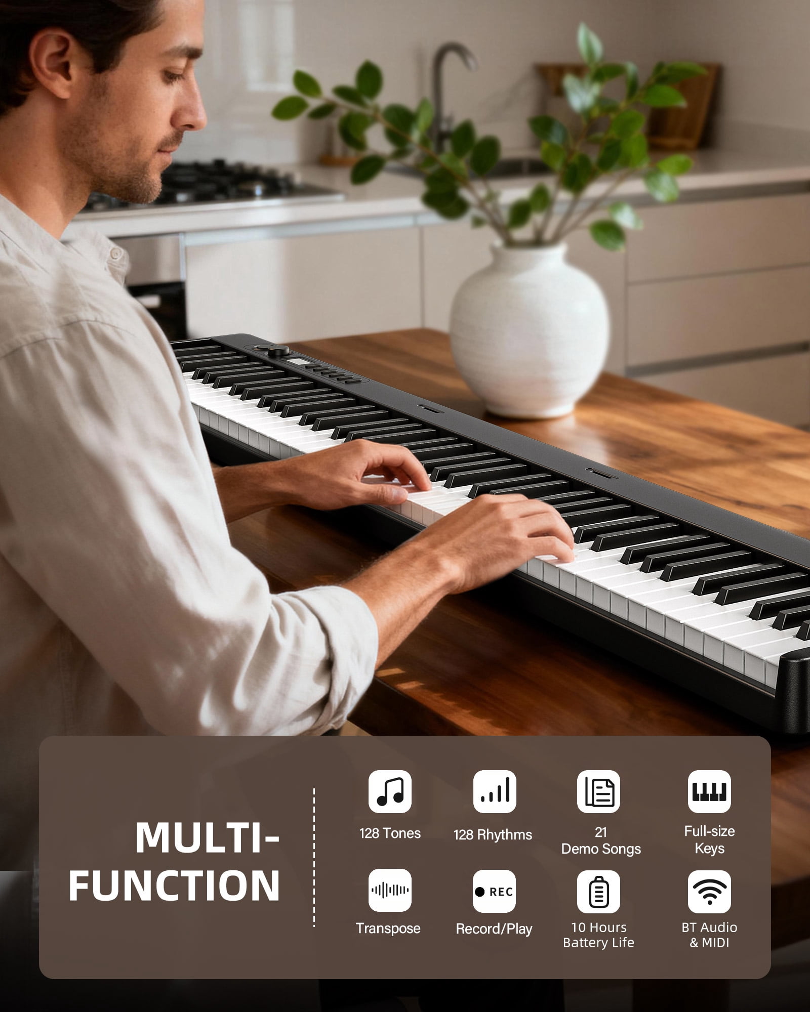 LEKATO Portable Piano Keyboard for Beginners 88 Keys Folding Digital Piano with Sustain Pedal Foldable Electric Piano Keyboard with Semi Weighted Keys Midi Bluetooth