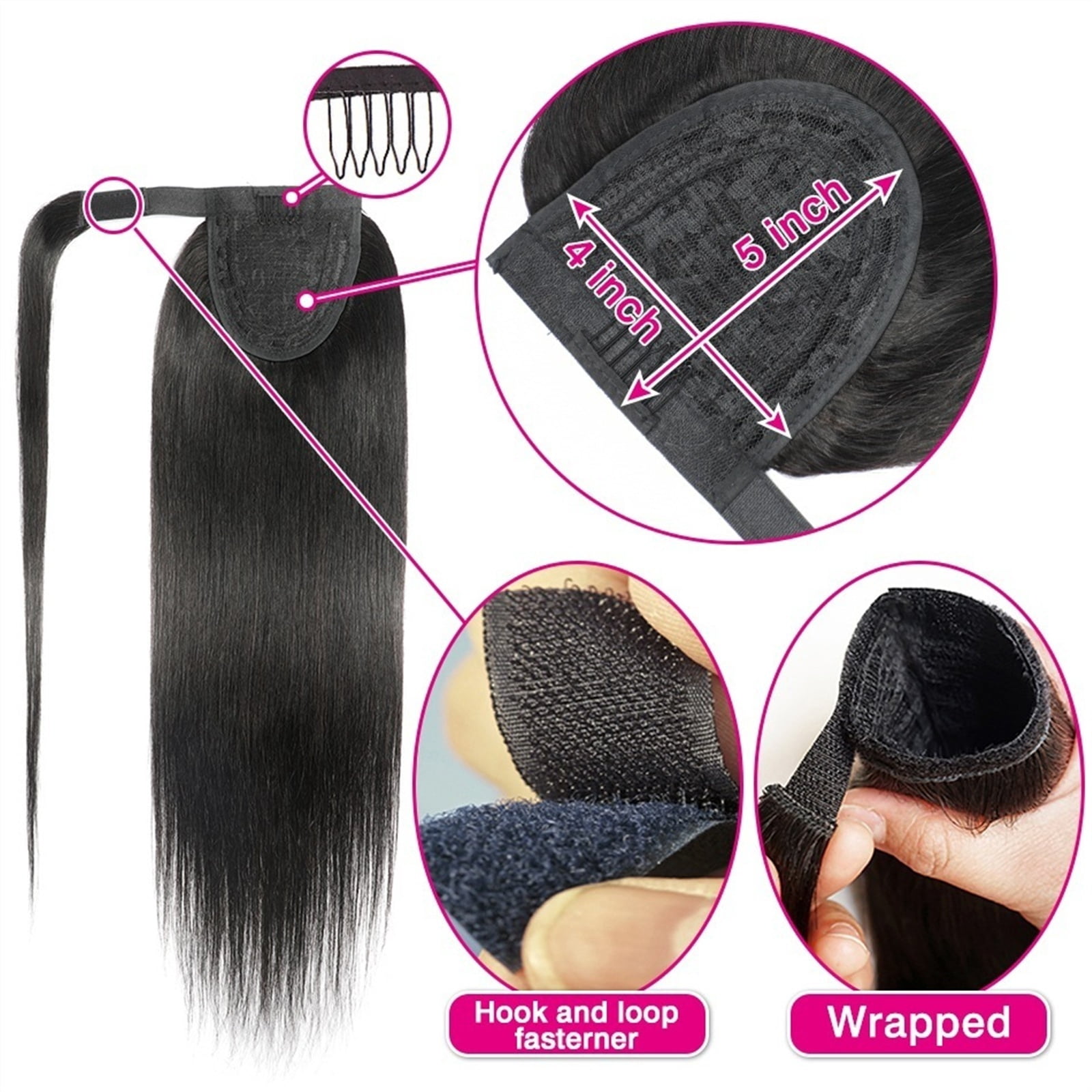 10-30inch Magic Paste Ponytail Extension for Women Straight Wrap Around Ponytail Extension Brazilian Remy Human Hair Clip In PonyTail Hairpiece