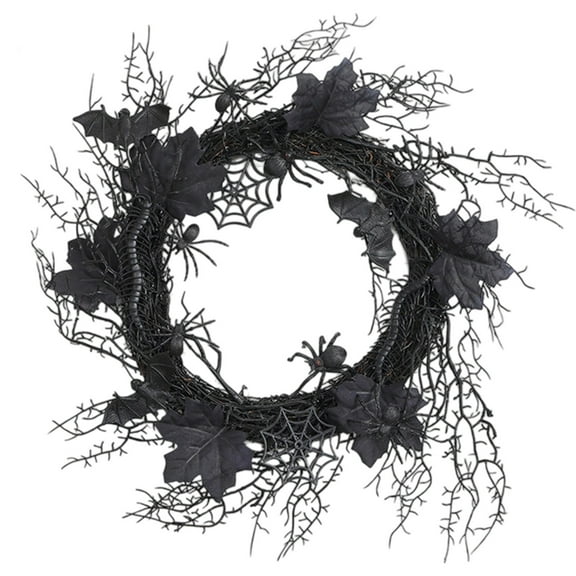 Gothic Halloween Wreath with Black Roses - 20 Inch Eucalyptus Wreath for Front Door, Wall, Window Decor, Indoor/Outdoor Gothic Farmhouse Halloween Party Decor