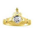 thumbnail image 1 of RYLOS Rings 14K Yellow Gold Claddah Love, Loyalty & Friendship Ring Heart 6MM Gemstone & Diamond Claddagh Rings April White Topaz Jewelry Size 13, 1 of 7