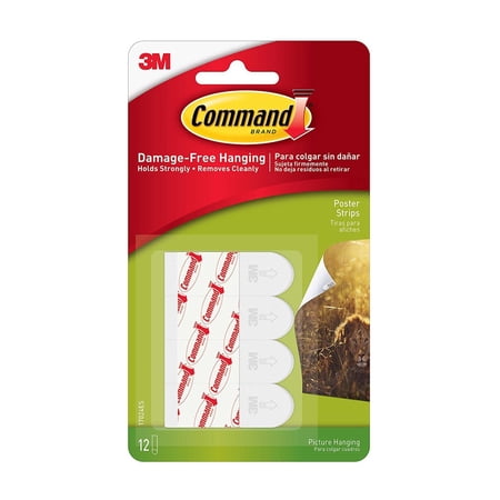Command Poster Strips, White, Small, 12 Strips/Pack