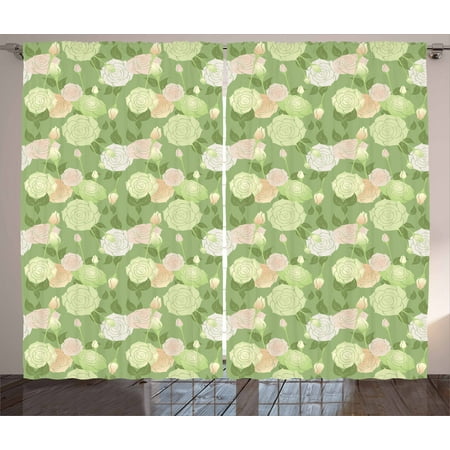 Rose Curtains 2 Panels Set Abstract Pastel Colored Blossoms And