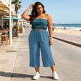 thumbnail image 5 of Yangnuo Women Plus Size Drawstring Wide Leg Capri Pants With Pockets Side Split Textured Casual Cropped Trousers, 5 of 5