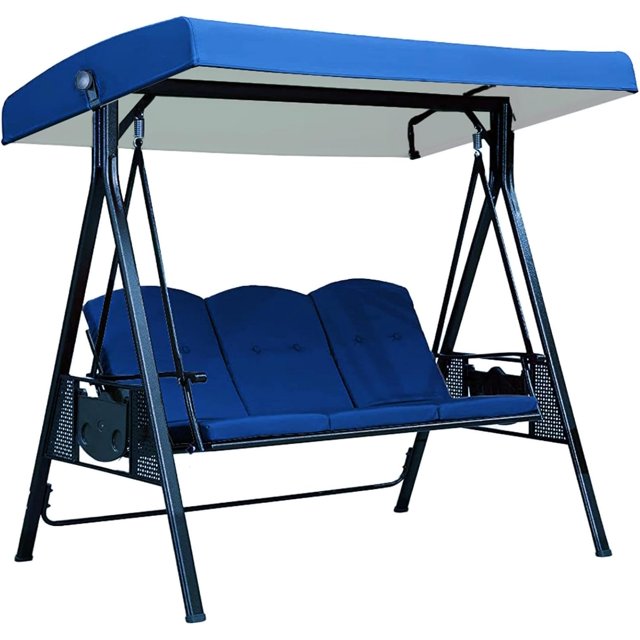 Swing Canopy Replacement Waterproof UV Resistant Polyester Cover, Outdoor Swing Sun Shade Awning for 2-3 Seater, Patio Backyard Garden Porch Furniture Protector (Blue)