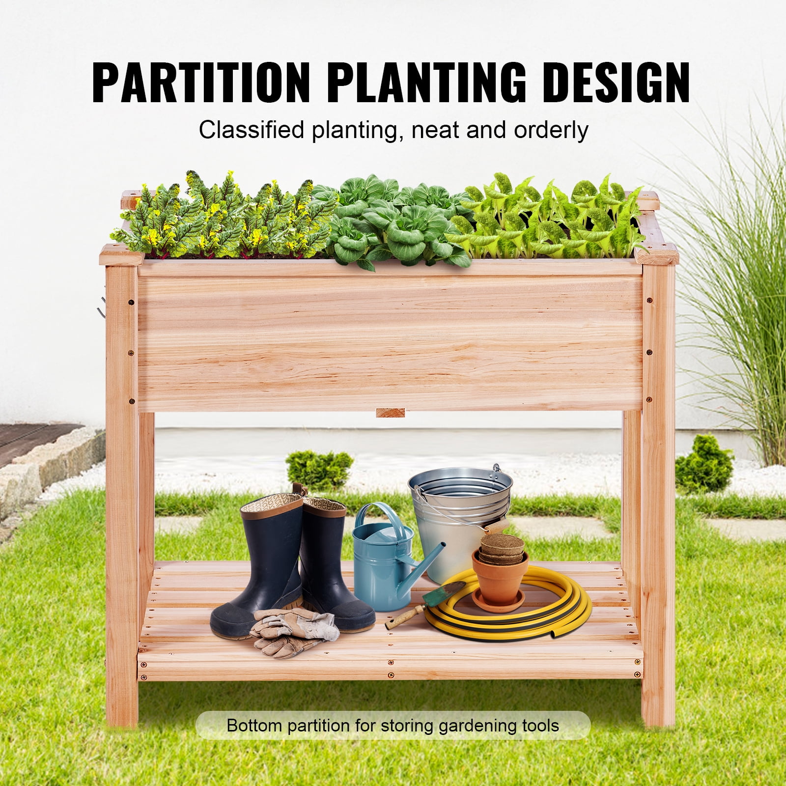 KFFKFF Elevated Garden Bed, Dimensions 34 x 18 x 30 inches, Wooden Planting Container, Outdoor Planters with Supportive Legs, Ideal for Cultivating Flowers, Vegetables, Herbs in Yard, Garden, Patio