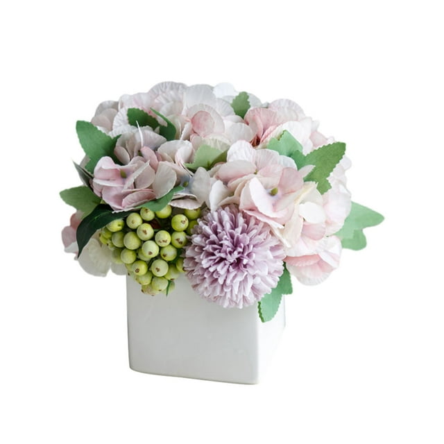 Bewildely Florero De Cerámica Con Flores De Peonía Falsas - Bajo Mantenimiento Artesanía Exquisita Hortensia Sin Olor Decoración Púrpura