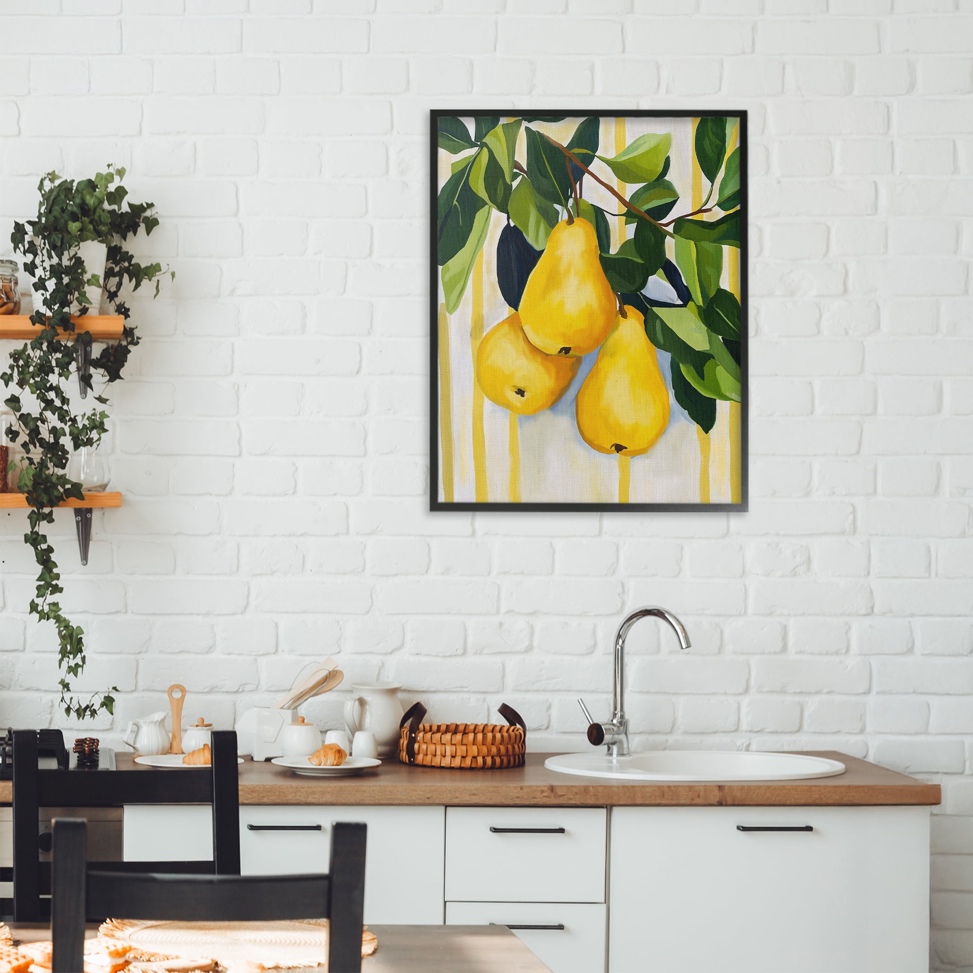 Stupell Industries Pears on Lush Branch Black Framed Giclee Art, design by Yen