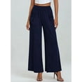 thumbnail image 4 of Pantalones de Cintura Alta con Elástico para Mujer, Estilo Informal, Holgados, de Pierna y Bolsillos. Azul L, 4 of 7
