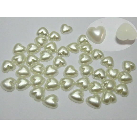 U8MO 500 Ivory Heart Half Pearl Bead 8X8mm Flat Back Scrapbook Craft