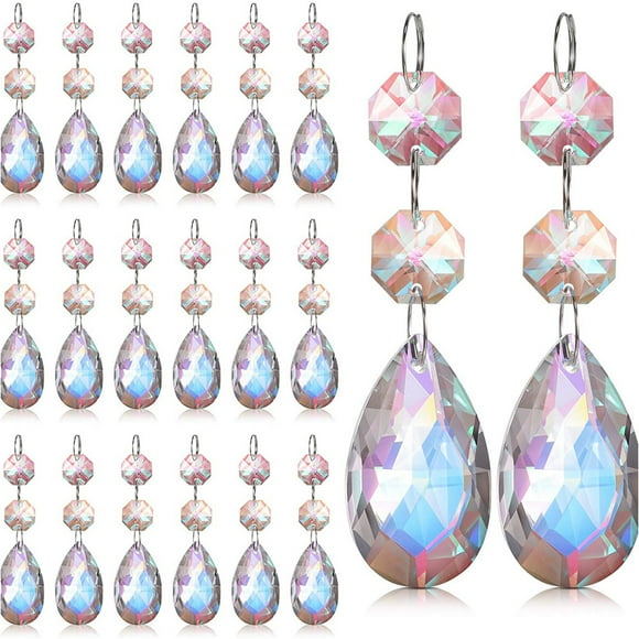 Rainbow Chandelier Crystals, Teardrop Pendants for Elegant Interior & Exterior Decoration, 20pcs Artificial Crystal with Stunning Light Reflections