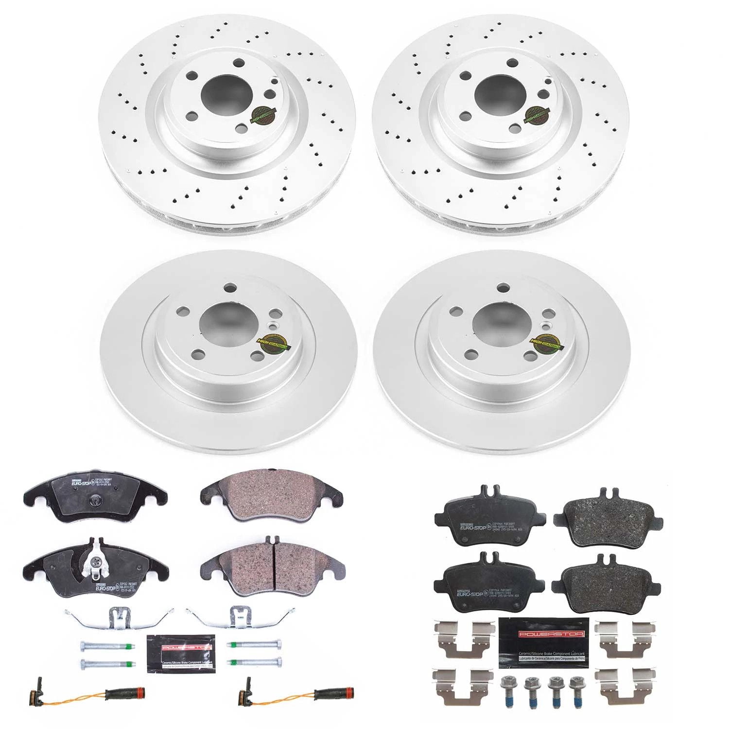 Power Stop Front and Rear Euro-Stop ECE-R90 Certified Brake Pad and Rotor Kit ESK6892
