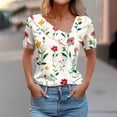 thumbnail image 2 of Womens Tops Short Sleeve T-Shirts Oblique Neck Button Down Tunic Top Summer Boho Floral Tee Shirts, 2 of 5
