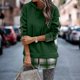 thumbnail image 3 of Women Hoodies Drawstring Plaid Splicing Drop Shoulder Sleeve Casual Pullover Top for Autumn Winter Green L, 3 of 6