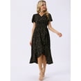 thumbnail image 3 of DARING DIVA Floral Midi Flutter Sleeves V Neck Design Dress S Black, 3 of 6