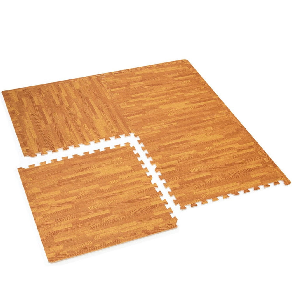 Spaco 12 Pieces Wood Grain Interlocking Floor Mats, Safe and Comfortable EVA Material Floor Mats, Forest Printed Foam Mats for Indoor, Natural