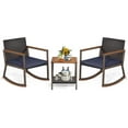 thumbnail image 2 of Costway 3 PCS Patio Rattan Rocking Chair Bistro Set Armrest Cushion Table with Storage Shelf Navy, 2 of 10
