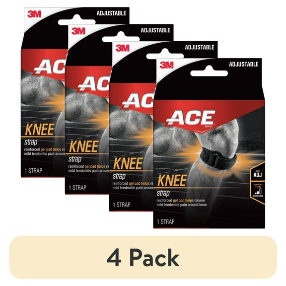(4 pack) ACE Brand Adjustable Knee Strap, Black, 1 Strap