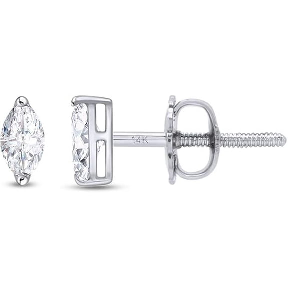 NYS Jewellrs 925 Sterling Silver 1.10 Ct Marquise Cut White Diamond Screw Back Stud Earring's For Women's 14K White Gold Plated