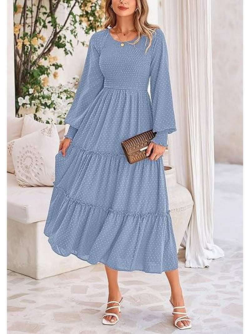 PRETTYGARDEN Women's Smocked Maxi Dress Spring Casual Long Sleeve Swiss Dot  Ruffle Long Flowy Going Out Dresses with Pockets - Walmart.com