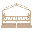 thumbnail image 4 of Modern Twin Size House Bed with Headboard and Footboard, Wooden Platform Bed Frame with 2 Drawers and Roof, Kids Bed for Kids, Teens, Girls, Boys, Natural, 4 of 9