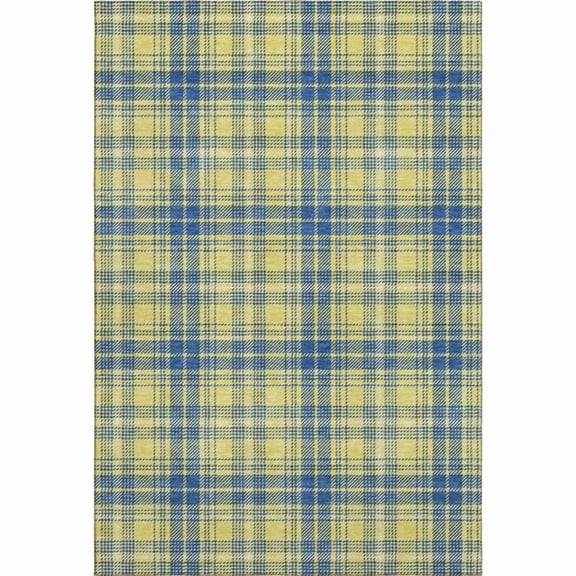 HomeRoots 678267 8 x 10 ft. Yellow, Ivory & Blue Plaid Washable Machine Made Rectangle Area Rug with UV Protection