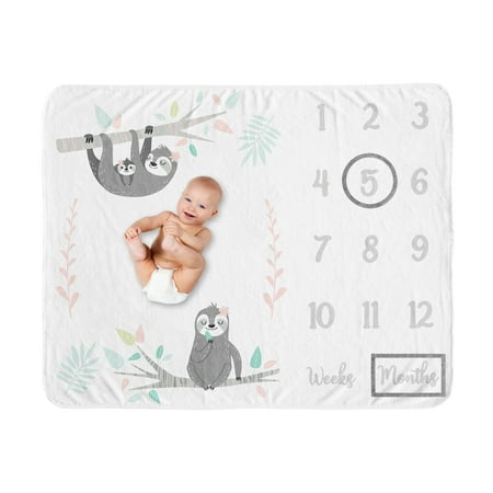 UPC: 0846480086680 | Sloth Pink And Grey Milestone Baby Blanket by Sweet Jojo Designs
