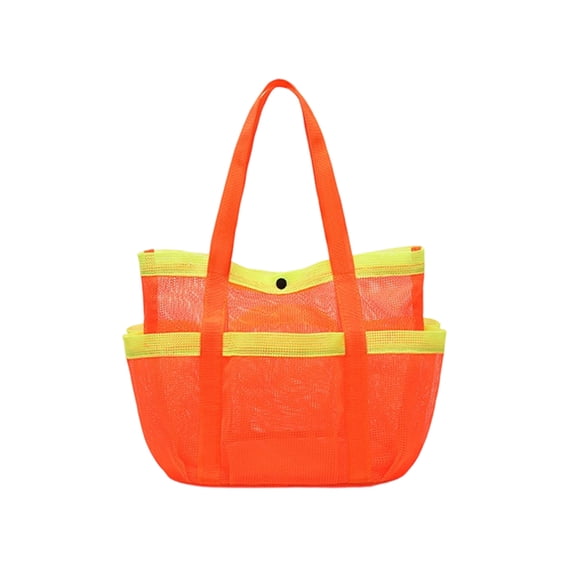 Beach Tote Bag Multi-pocket Large Capacity Mesh Storage Bag For Outdoor Travel Swimming Orange 1 Pack