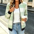 thumbnail image 7 of Women's Plaid Bomber Jacket Zip Up Wool Blend Long Sleeve Warm Fall Winter Coats with Pockets, Ribbed Details (M, Green), 7 of 7