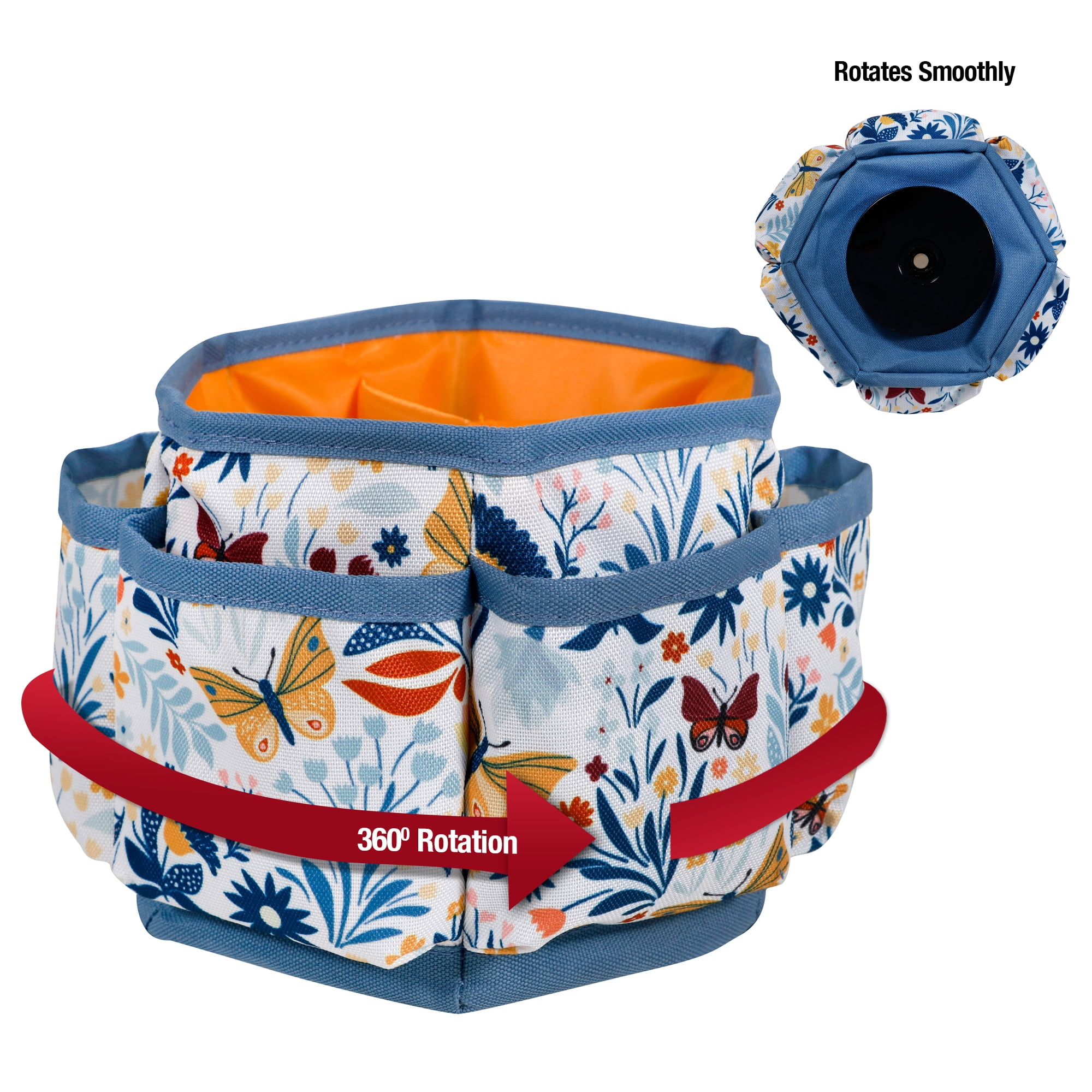 SINGER 360° Rotating Desktop Organizer for Sewing and Craft Supplies, Butterfly Floral Print