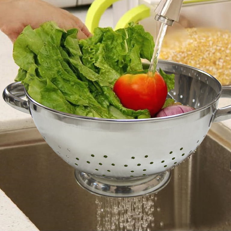 Stainless Steel Colander - 3 Quart, 8.8" Diameter, Dishwasher Safe, For Pasta Vegetables Fruit