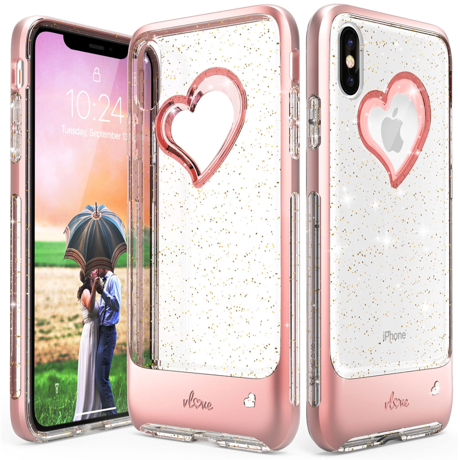 VENA iPhone Xs Max Glitter Case, vLove (Heart Shape, CornerGuard