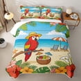 thumbnail image 2 of Castle Fairy Cute Tropical Parrot Quilt King,Coconut Drink Hibiscus Beach Layout King Coverlet Set,Red Sky, 2 of 7