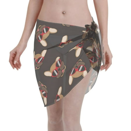 Coaee Bulldog with Sunglasses Women s Short Sarongs Beach Wrap Sheer Bikini Wraps Chiffon Cover Ups for Beach  Swimming  Holiday