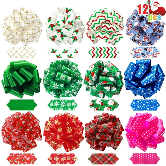 Ayieyill 12pcs Christmas Bows, Easy and Fast Christmas Holiday Gift Bows, Christmas Bows for Gift Wrapping